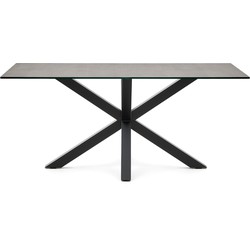 Kave Home - Argo tafel afgewerkt in porselein Iron Moss en stalen poten met zwarte afwerking 160 x 90