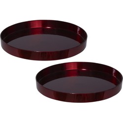 2x stuks ronde kunststof dienbladen/kaarsenplateaus rood D27 cm - Kaarsenplateaus