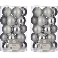 50x Kunststof kerstballen zilver 8 cm - Kerstbal
