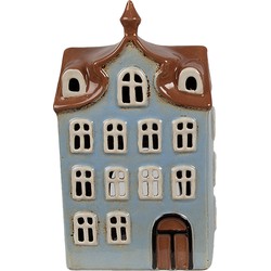 Clayre & Eef Waxinelichthouder Huis 13x9x22 cm Blauw Bruin Keramiek Theelichthouder