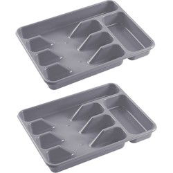 Hega Hogar Bestekbak - 2x - grijs - 5 vakken - 34 x 26 cm - lade indeling - Bestekbakken