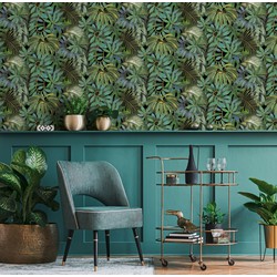 Livingwalls behang jungle-motief groen en zwart - 53 cm x 10,05 m - AS-387202