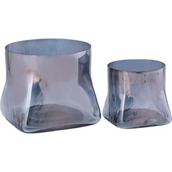 PTMD Windlicht Deklin - 15x15x15 cm - Glas - Grijs