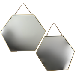 MISOU Spiegel - Honingraad - Goud - met Ketting - Wandspiegel - Set van 2 - Metaal