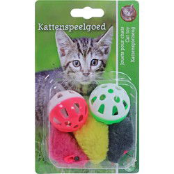 Katten-speelgoed bal bel muis gekleurd a 5st