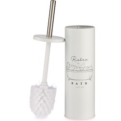 Toiletborstel/wc-borstel gebroken wit met tekst Bath keramiek 38 cm - Toiletborstels