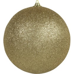 1x Gouden grote kerstballen met glitter kunststof 13,5 cm - Kerstbal