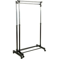 5Five Kledingrek met 2x enkele stang - kunststof/metaal - zwart - 162 x 42 x 168 cm - Kledingrekken