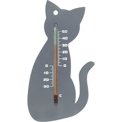 2 stuks - Muurthermometer kunststof grijs kat 15x9,5x0,3 cm - Nature