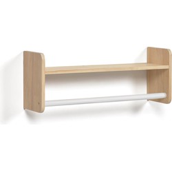 Kave Home - Florentina plank met hangers in in massief natuurlijk dennenhout en wit MDF 52,5 cm