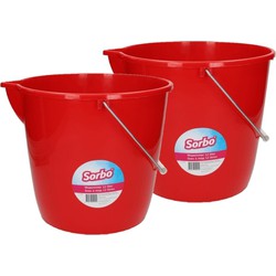 4x stuks sorbo schoonmaak emmer rood 12 liter - Emmers