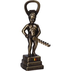 Manneke Pis flesopener/kurkentrekker - wijnflessen openener - goud - 13 cm - metaal - Kelnersmessen