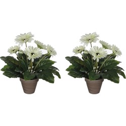2x stuks gerbera kunstplanten wit in keramiek pot H35 cm - Kunstplanten