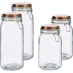 Set van 4x stuks luxe keuken voorraadpotten met klepdeksel koper 1500 ml en 2100 ml - Voorraadpot