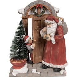 Clayre & Eef Kerstdecoratie met LED-verlichting Kerstman 18x8x22 cm Rood Bruin Polyresin