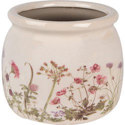 Clayre & Eef Bloempot  Ø 16x13 cm Beige Roze Keramiek Bloemen Bloempot Binnen