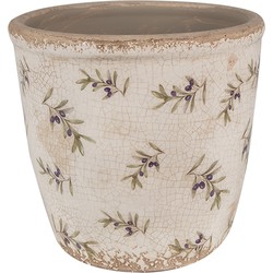 Clayre & Eef Bloempot  Ø 14x13 cm Beige Blauw Keramiek Olijven Bloempot Binnen