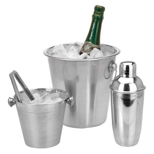 Barset RVS - 4 delig - Cocktail Shaker - Champagnekoeler - Ijsemmer - Ijsblokjes Tang - 
