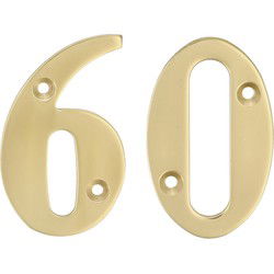 AMIG Huisnummer 60 - massief messing - 5cm - incl. bijpassende schroeven - gepolijst - goudkleur - Huisnummers
