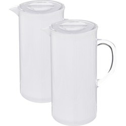 Set van 2x stuks sapkan/schenkkan karaffen met deksel 1950 ml transparant wit - Schenkkannen