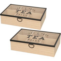 2x stuks houten theekist bruin 6-vaks 25 cm - Theedozen