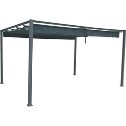 HESPERIDE HIXA Pergola - Overkapping - Paviljoen - Tuinpaviljoen - Prieel - met uitschuifbaar canvas dak - Weerbestendig - 300x400cm - Aluminium - Zwart - PALMEIRA