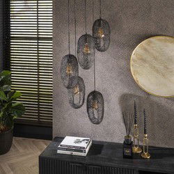 Hanglamp 5-Lichts Getrapt - Zwart Metaal - 45x45x180cm