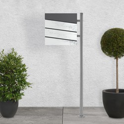 Staande brievenbus met krantenvak 37x36,5x11 cm antraciet/wit marmerlook van staal ML design, modern diagonaal ontwerp, stahoogte 120 cm zilver