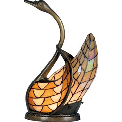 LumiLamp Tiffany Tafellamp Zwaan 30x20x45 cm  Beige Geel Glas Tiffany Lampen
