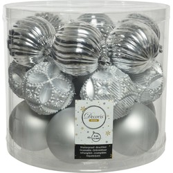 40x stuks luxe kunststof kerstballen zilver mix 8 cm - Kerstbal