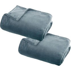 Atmosphera Plaid deken - 2x - ijsblauw - polyester - 125 x 150 cm - Plaids