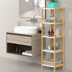 Bamboe staande opbergrek met 5 legplanken Wit 140x33x33cm