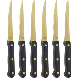 OTIX Steakmessen - Set van 6 Stuks - Goud - Zwart - Vaatwasserbestendig - Steakmessenset - RVS