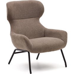 Kave Home - Belina-fauteuil van lichtbruine chenille en staal met zwarte afwerking