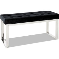 HakuShop Voetenbank - Glanzend edelstaal - Zwart Fluweel bekleed - Zitvlak - 100 x 41 x 48 cm