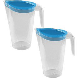 Hega Hogar Waterkan - 2x - met deksel - blauw - kunststof - 1,75L - Schenkkannen