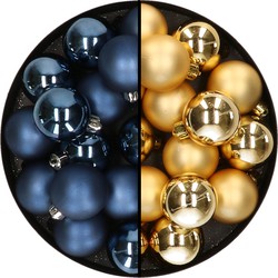 32x stuks kunststof kerstballen mix van donkerblauw en goud 4 cm - Kerstbal