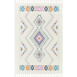 Hoogpolig Shaggy Boho Tapijt PUKYU - Meerkleurig/Wit - 160x213 cm