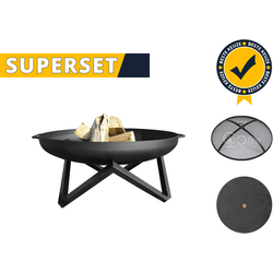 GoFire Barca SUPERSET 60 cm Vuurschaal Zwart met vonkenscherm en deksel