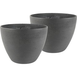 3x stuks bloempot/plantenpot van gerecycled kunststof donkergrijs D22 en H17 cm - Plantenpotten