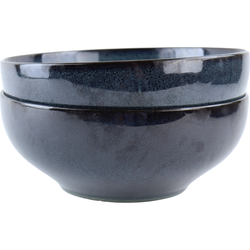 OTIX Saladeschaal - 2 stuks - Diep Serveerbord - Schaal - Blauw - 25cm - Aardewerk - EBONY