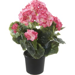 Geranium Kunstbloemen - in pot - roze/creme - H35 cm - Kunstplanten