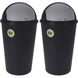 2x Stuks Prullenbakken/afvalemmers - 25L - gerecycled kunststof - zwart - Prullenbakken