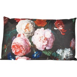 Anna's collection buitenkussen bloem - Zwart/roze - 30 x 50 cm - Sierkussens