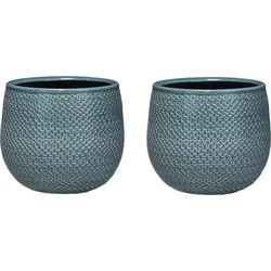 Mica Decorations Bloempot - 2x - midnight blauw - keramiek - 16 x 14 cm - Plantenpotten