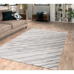 Modern vloerkleed - Lima Diagonaal Gestreept Grijs / Beige - 200 X 290 CM