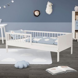 Kinderbed 80x160 cm met lattenbodem en uitvalbeveiliging wit grenenhout ML design