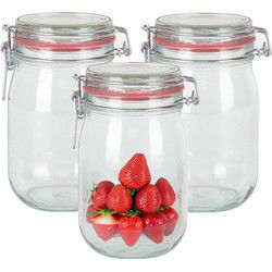 Weckpot/inmaakpot - 3x - glas - 1000 ml - beugelsluiting - transparant - Weckpotten