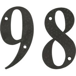 AMIG Huisnummer 98 - massief gesmeed staal - 10cm - incl. bijpassende schroeven - zwart - Huisnummers