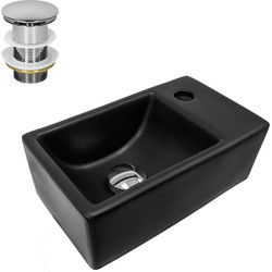 Wastafel incl. zilveren kabelwaste zonder overloop 35,5x20,5x12,5 cm zwart keramiek ML design